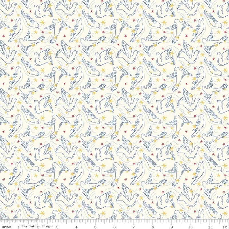 Liberty Merry & Bright DOVE STAR MET 110cm Wide Cotton Fabric 5931A Per 25cm