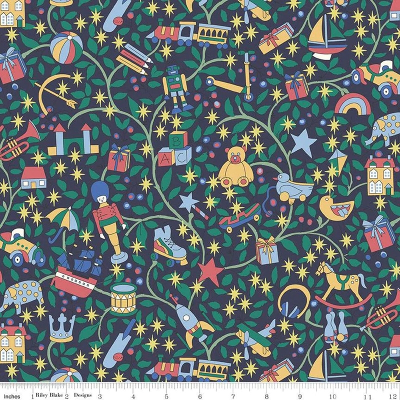 Liberty Merry & Bright MAGICAL FOREST BLUE 110cm Wide Cotton Fabric 5935A Per 25cm