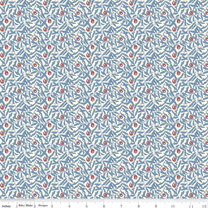 Liberty Merry & Bright HOLIDAY BERRIES MET BLUE 110cm Wide Cotton Fabric 5936B Per 25cm
