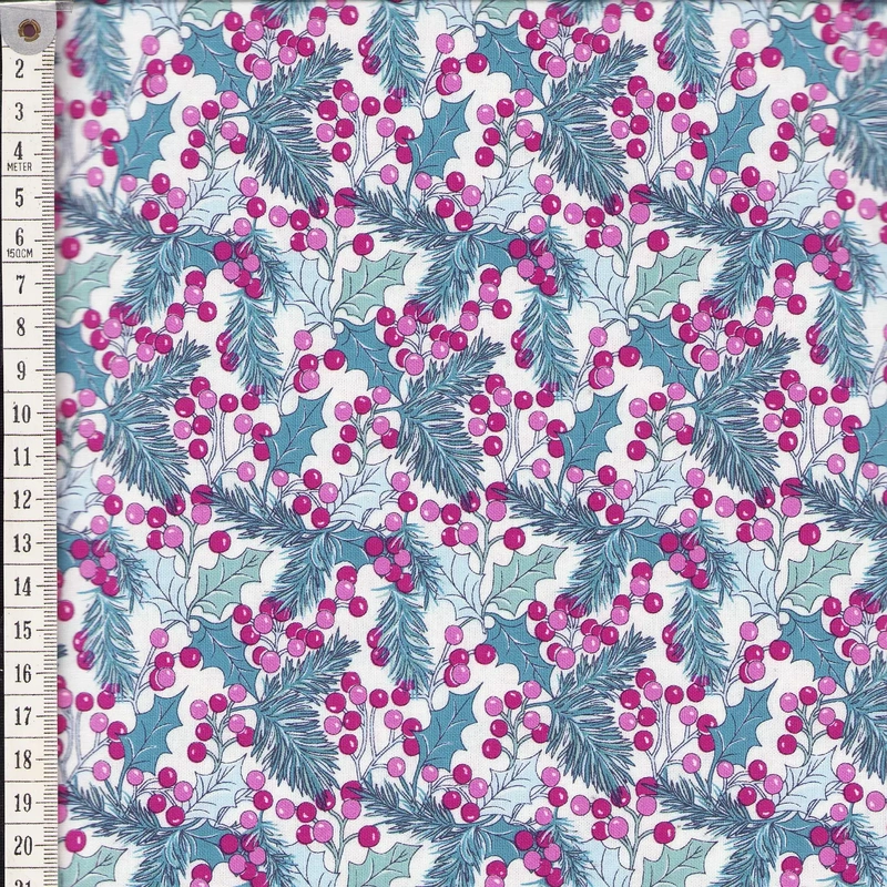 Liberty Woodland Christmas, Winterberry Holly 110cm Wide Cotton Fabric 6022B Per 25cm
