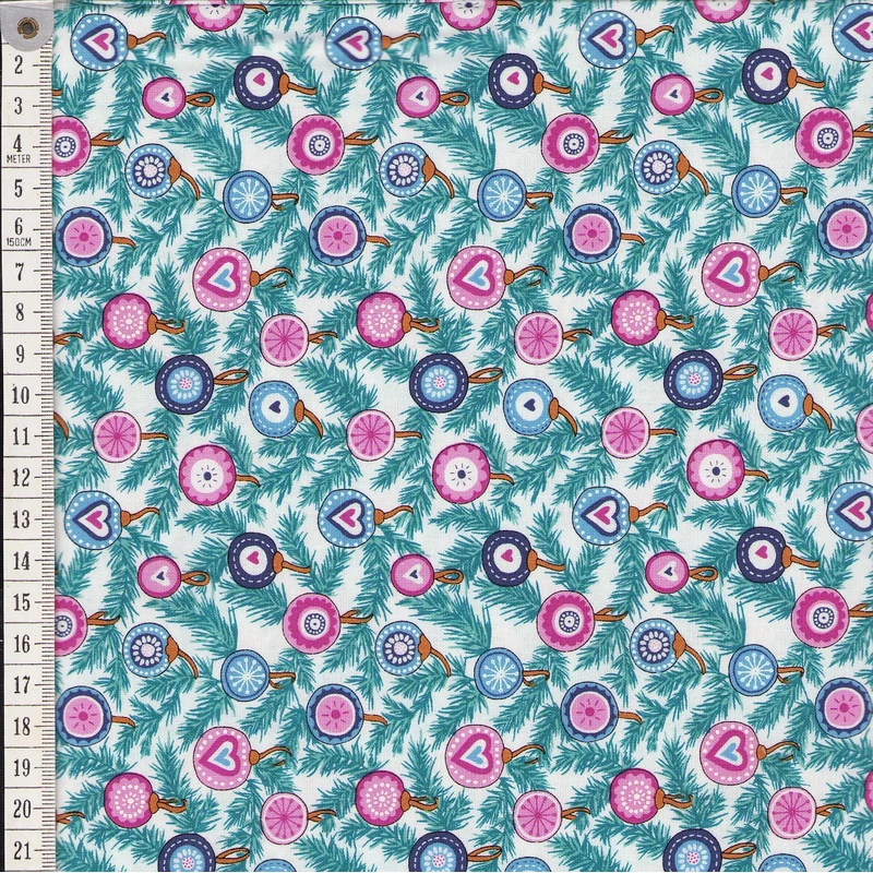 Liberty Woodland Christmas, Festive Baubles 110cm Wide Cotton Fabric 6024B Per 25cm
