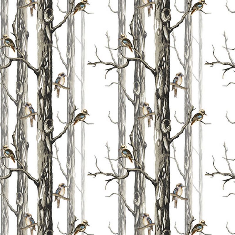 Burrangong Creek Bush Beauty: Kookaburras In The Woods, 112cm Wide Cotton Fabric