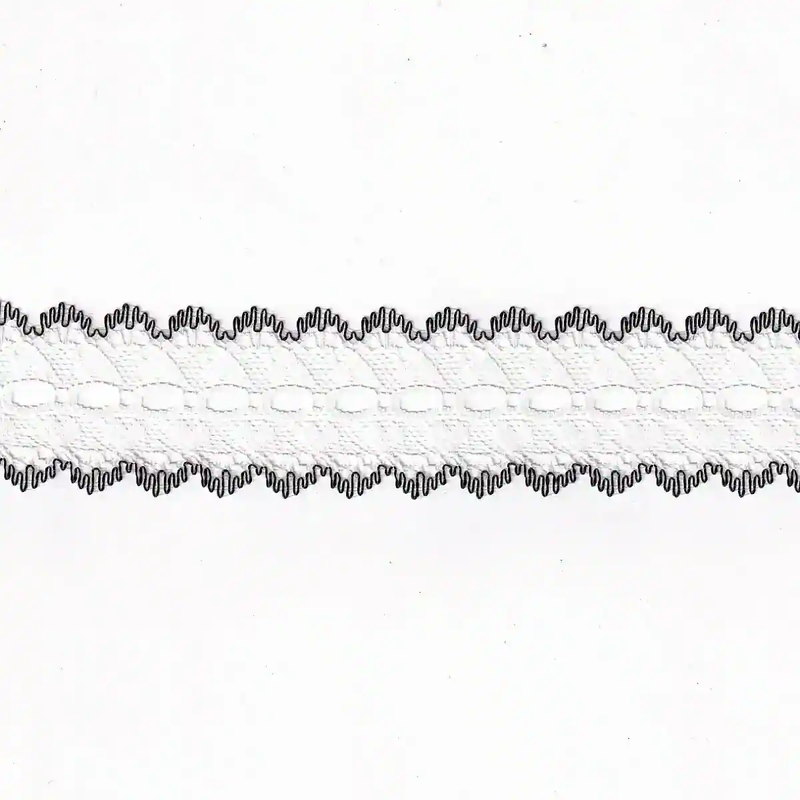 BLACK Edged White 37mm Feather Edge Eyelet Lace, Sold by the metre