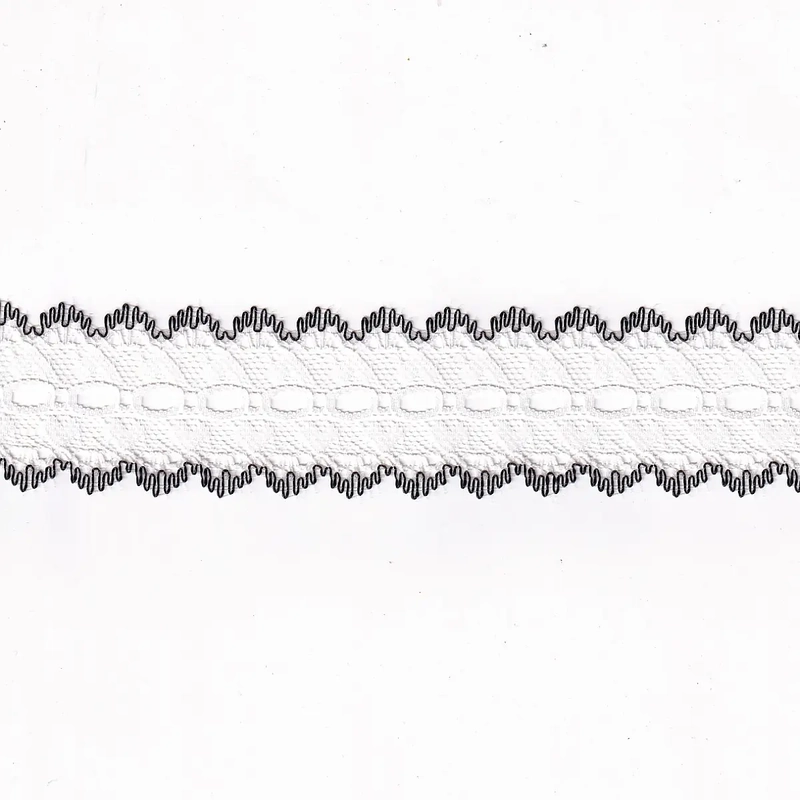 BLACK Edged White 37mm Feather Edge Eyelet Lace, Sold by the metre