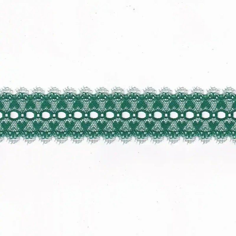 WHITE Edged GREEN 37mm Feather Edge Eyelet Lace, Sold by the metre