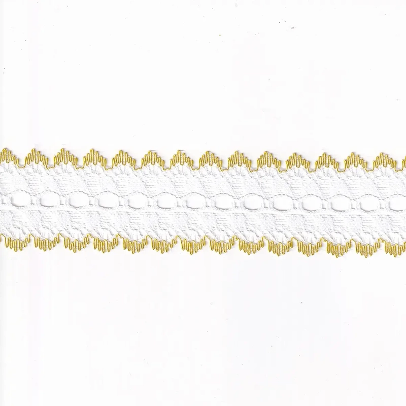 CARAMEL Edged WHITE 37mm Feather Edge Eyelet Lace, Sold by the metre