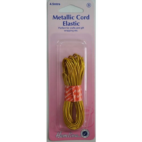 Hemline Metallic Cord Elastic 4.5 metres, GOLD, For Crafts & Gift Wrapping