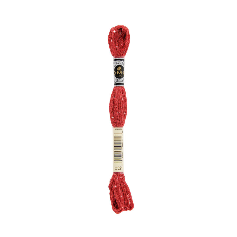 DMC Mouline Etoile, C321 RED Embroidery Thread 8m Skein, Twinkle Effect