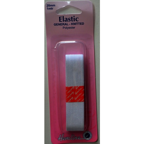 Hemline General Knitted Polyester Elastic, 20mm x 1 metres, White