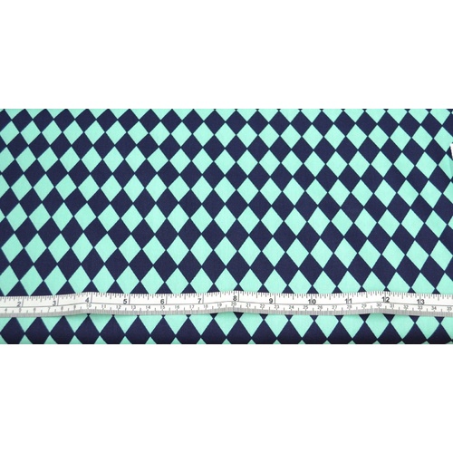 Cotton Fabric Per Metre, 110cm Wide, Diamonds NAVY AQUA 623.05