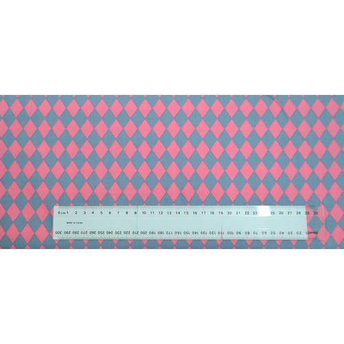 Cotton Fabric Per Metre, 110cm Wide, Diamonds PINK GREY 623.06