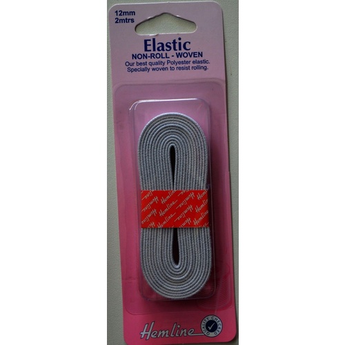 Hemline Non-Roll Woven Polyester Elastic, 12mm x 2 metres White, Resists Rolling