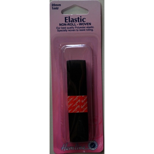Non-Roll Woven Polyester Elastic, 20mm x 1 metre WHITE, By Hemline, Resists Rolling