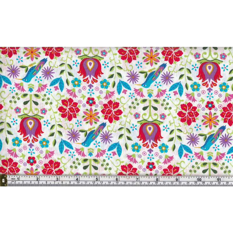 100% Cotton Fabric, 110cm Wide, Mexicana Series, SUMMER FLORAL, Per Metre