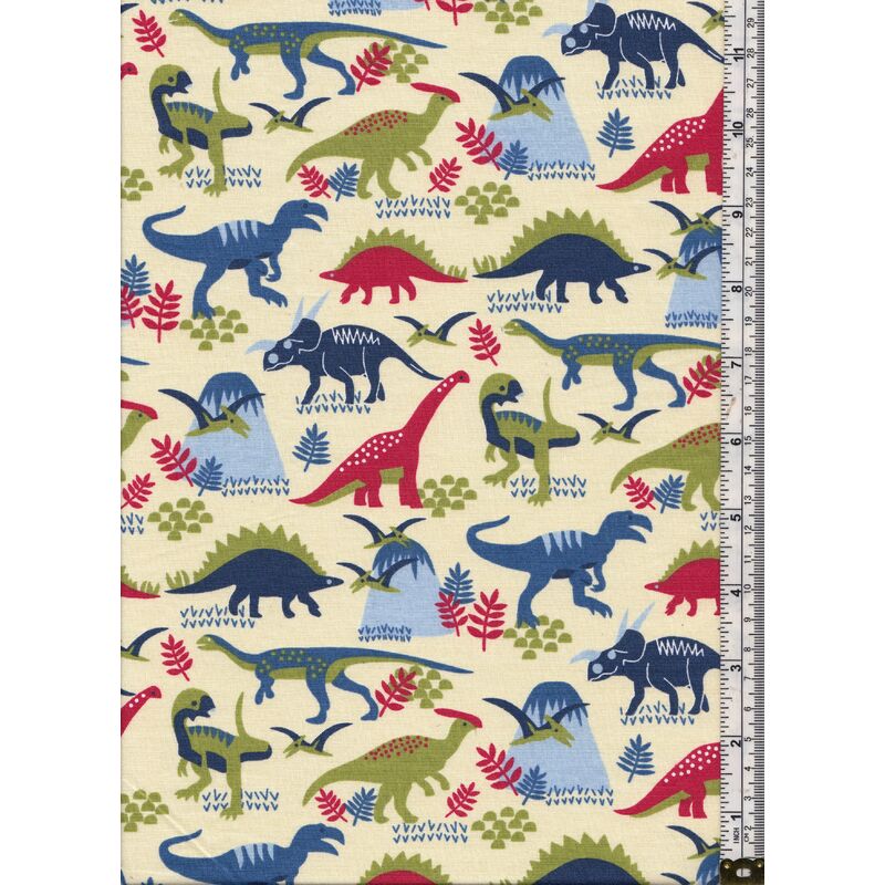 Dinosaur Adventures 100% Cotton Fabric, Dinomite Multi 110cm Wide Per Metre