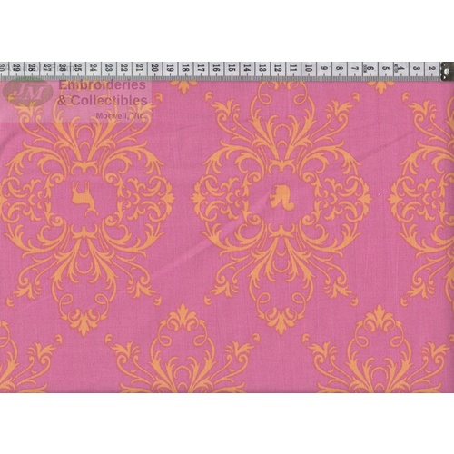 French Cottage Cotton Fabric #0362 ORANGE on PINK by Gutermann