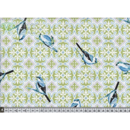 Notting Hill Print 647292-0152 Birds Green 145cm Wide by Gutermann