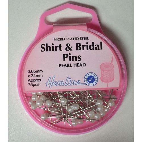Hemline Shirt & Bridal Pins, 34mm x 0.65mm, Aprox 75pcs, Nickle Plated Pearl Head