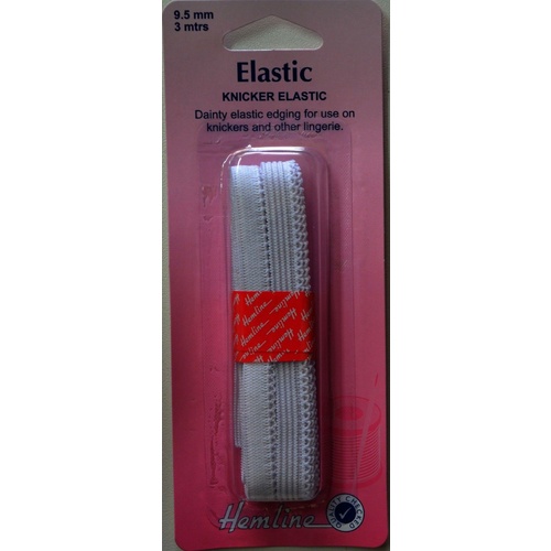 Knicker Elastic, 9.5mm x 3 metres WHITE, Decorative Edge, By Hemline