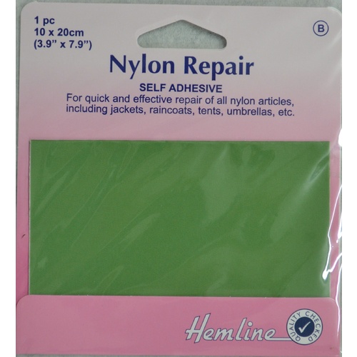 Hemline Self-Adhesive Nylon Repair Patch, Waterproof, 10cm x 20cm GREEN