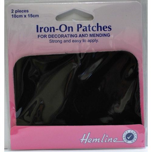 Hemline Iron-On Polycotton Twill Patches, 2 piece 10cm x 15cm BLACK