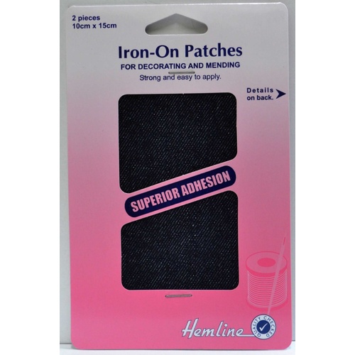 Hemline Iron-On Denim Patches, 2 piece 10cm x 15cm DARK DENIM