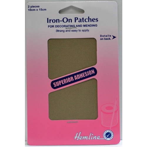 Hemline Iron-On Polycotton Twill Patches, 2 piece 10cm x 15cm FAWN