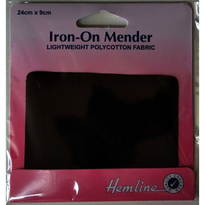 Iron-On Mending Patch Lightweight Polycotton Fabric 24 x 9cm Black, 691.B