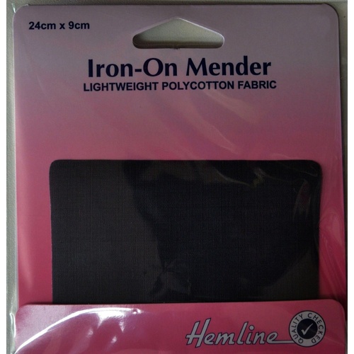 Hemline Iron-On Mending Patch Lightweight Polycotton Fabric 24cm x 9cm Dark Grey