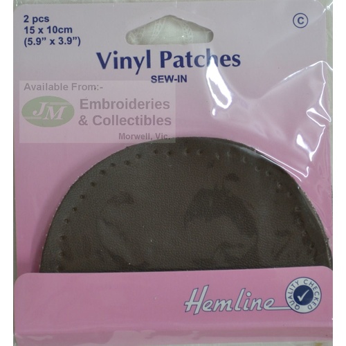 Hemline Vinyl Patch 15 x 10cm, Sew In, BROWN