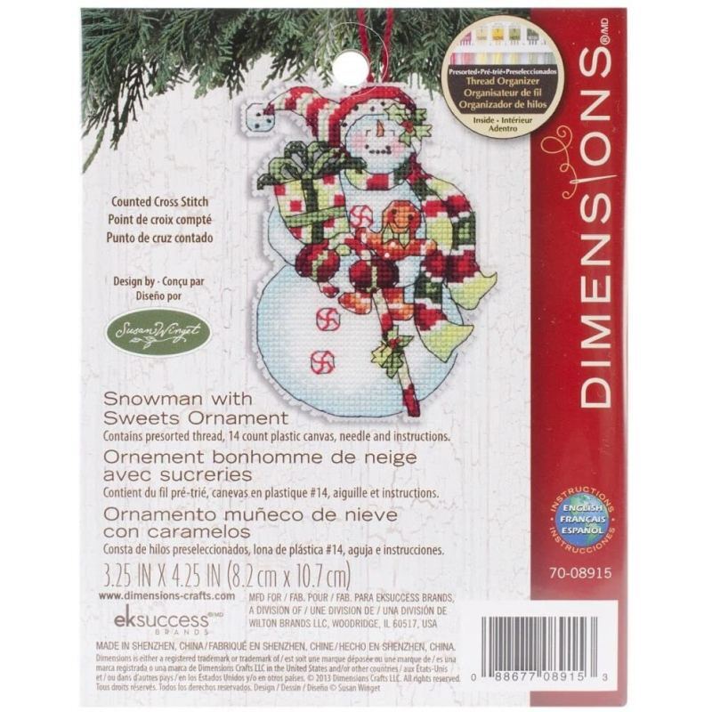 Dimensions SNOWMAN WITH SWEETS ORNAMENT Counted Cross Stitch Kit, 70-08915