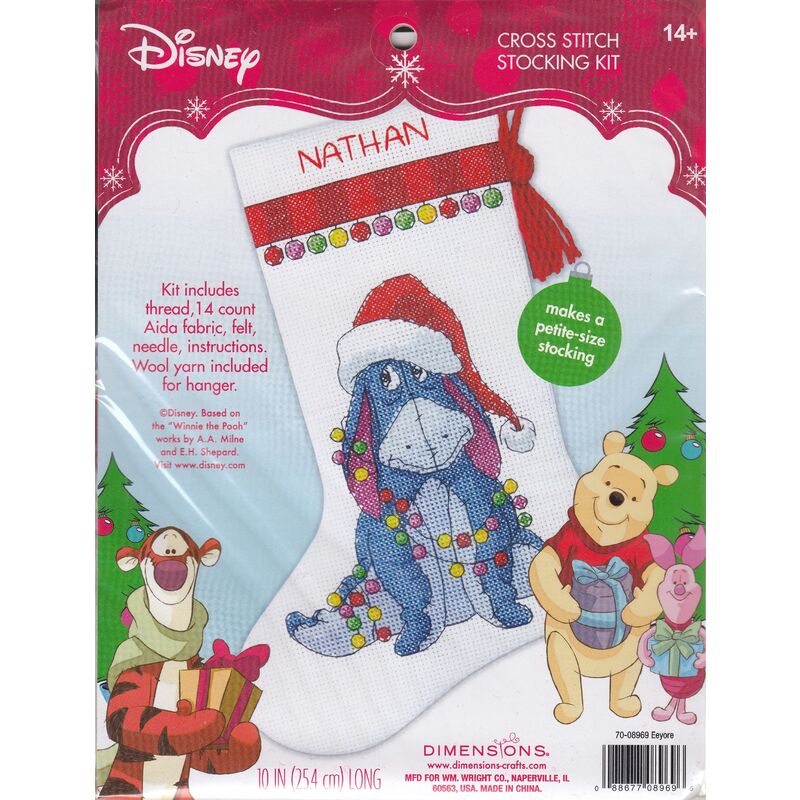 Disney EEYORE Christmas Stocking Cross Stitch Kit, 25.4cm Long, 70-08969