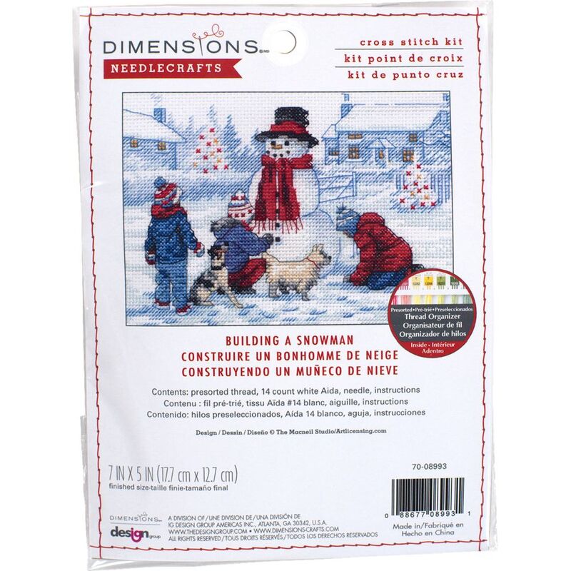 BUILDING A SNOWMAN Counted Cross Stitch Kit 7" x 5" (17.7cm x 12.7cm)