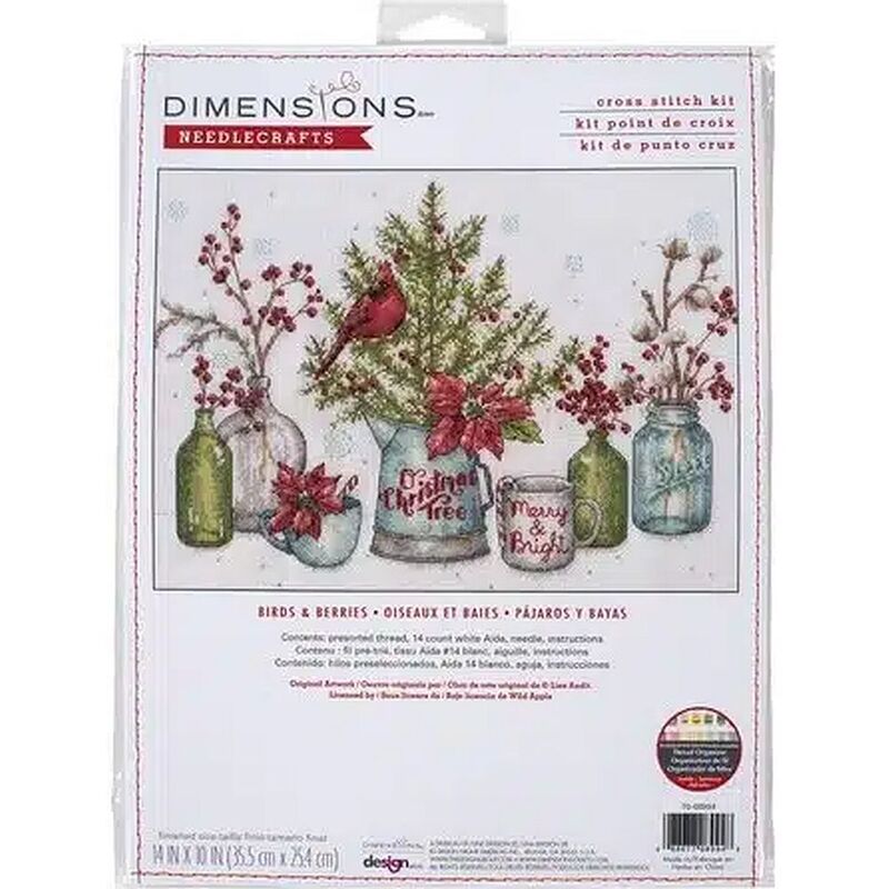BIRDS & BERRIES Counted Cross Stitch Kit 14" x 10" 70-08994