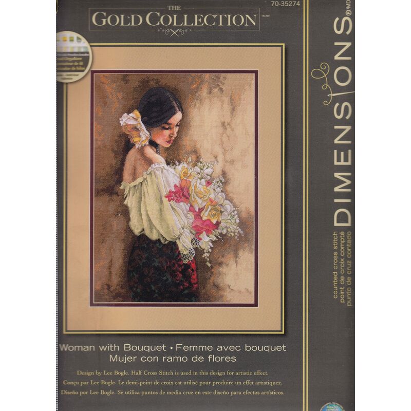 WOMAN WITH BOUQUET Counted Cross Stitch Kit 27.9 x 38.1cm, 70-35274