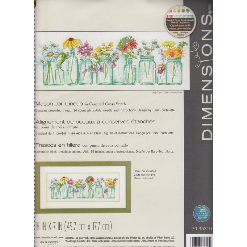 Dimensions Counted Cross Stitch Kit MASON JAR LINEUP 18" x 7" (45.7cm x 17.7cm)