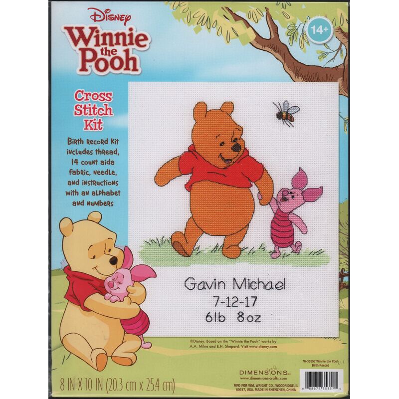 Disney WINNIE THE POOH BIRTH RECORD Counted Cross Stitch Kit #70-35357