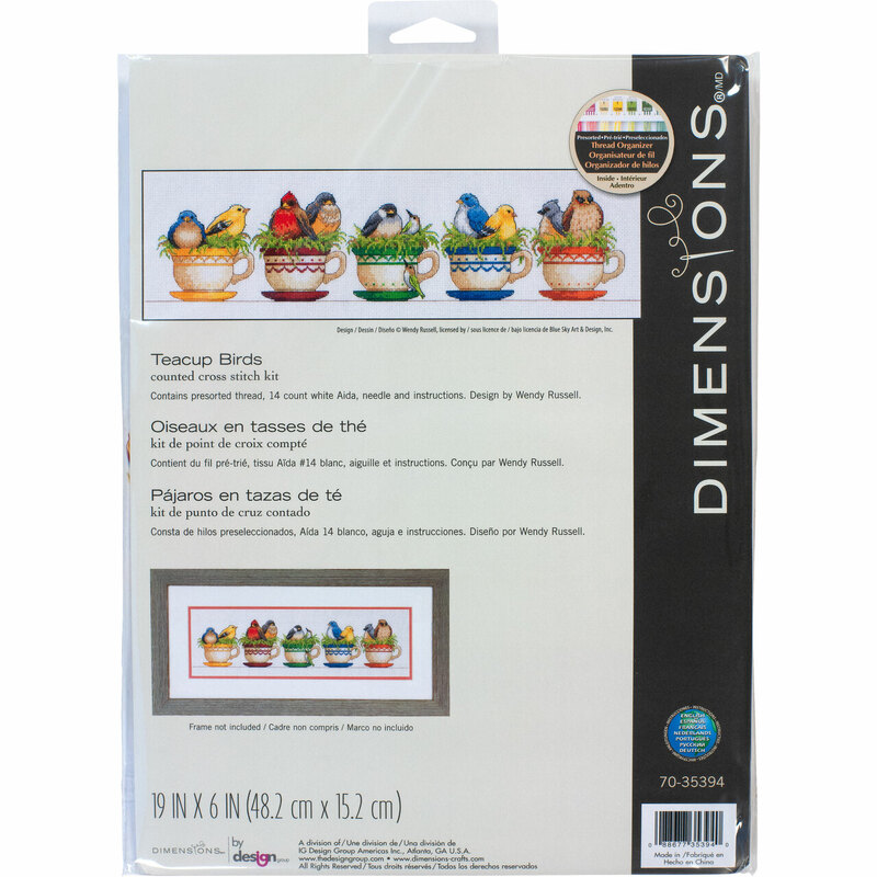 TEACUP BIRDS Counted Cross Stitch Kit #70-35395 By Dimensions 48.2cm x 15.2cm (19" x 6")