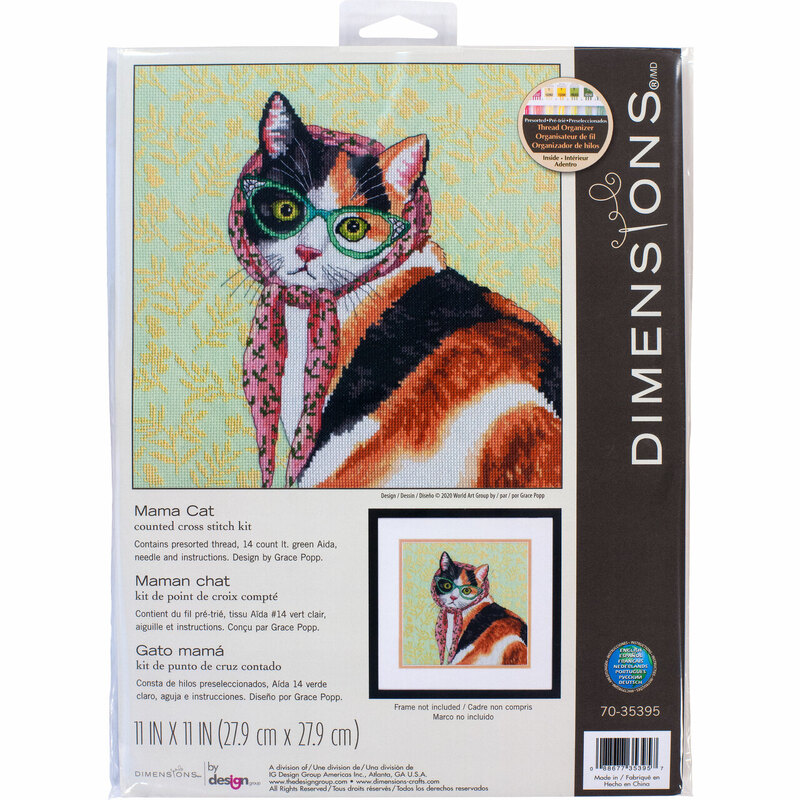 MAMA CAT Counted Cross Stitch Kit #70-35395 By Dimensions 27.9cm x 27.9cm (11" x 11")