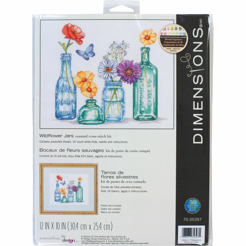 WILDFLOWER JARS Counted Cross Stitch Kit #70-35397 By Dimensions 30.4cm x 25.4cm (12" x 10")