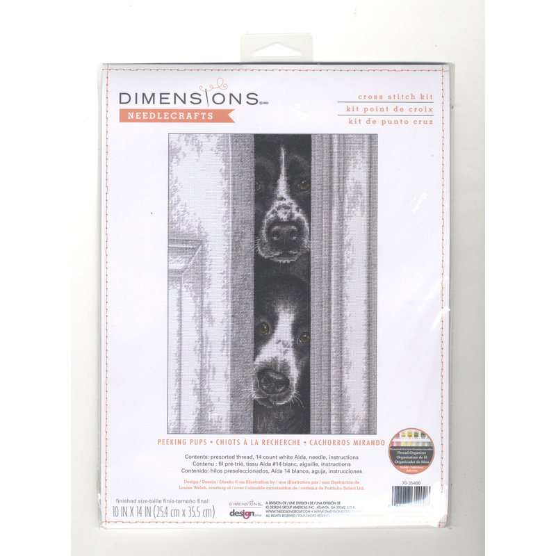 PEEKING PUPS Counted Cross Stitch Kit #70-35400 By Dimensions 25.4cm x 35.5cm (10" x 14")