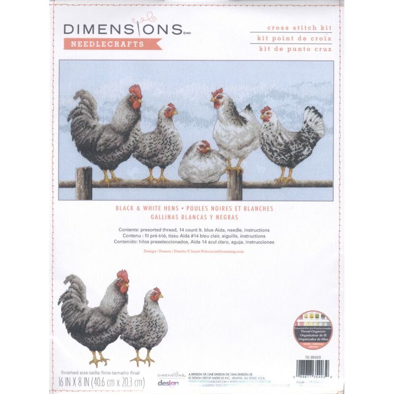 BLACK & WHITE HENS Counted Cross Stitch Kits ea 16" x 8" 70-35403