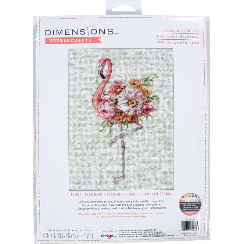 FLORAL FLAMINGO Counted Cross Stitch Kit 9" x 12" 70-35409