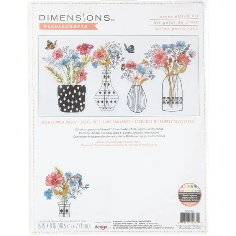 WILDFLOWER VASES Counted Cross Stitch Kits ea 16" x 8" 70-35431