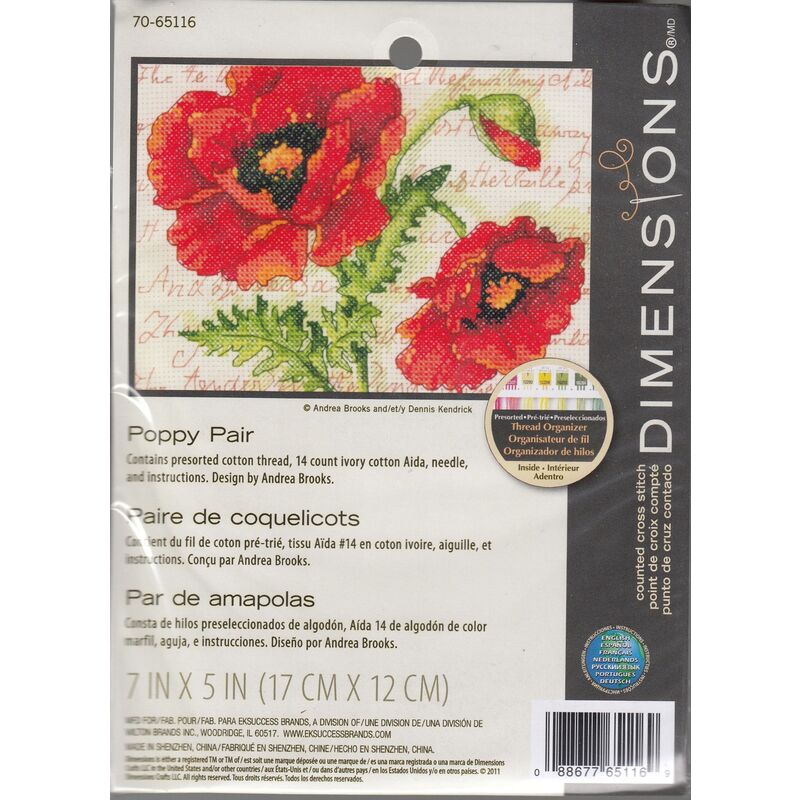 Dimensions Counted Cross Stitch Kit POPPY PAIR, 7" x 5" (17cm x 12cm) 70-65116