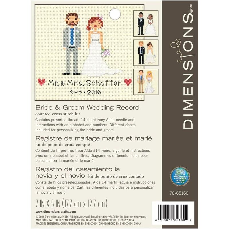 BRIDE & GROOM WEDDING RECORD Counted Cross Stitch Kit 5" x 7" (12.7cm x 17.7cm)
