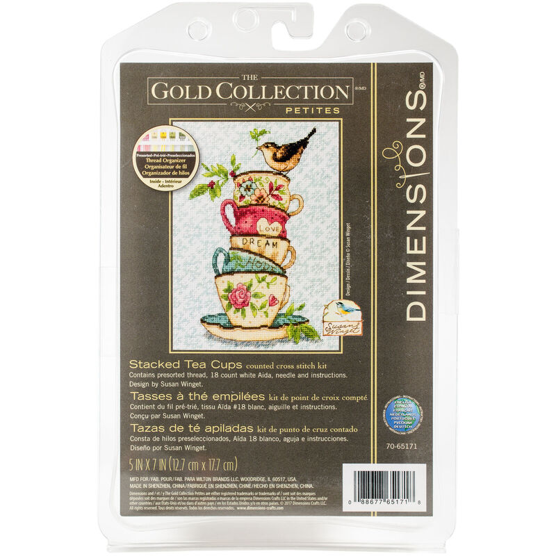 STACKED TEA CUPS Counted Cross Stitch Kit 12.7 x 17.7cm, 70-65171