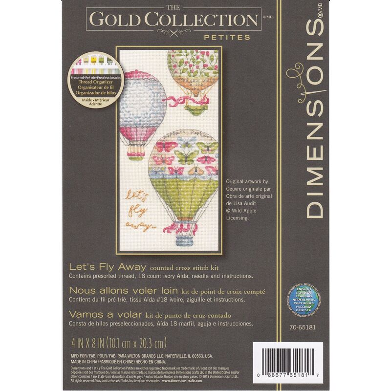 LET'S FLY AWAY Counted Cross Stitch Kit 10.1 x 20.3cm, 70-65181