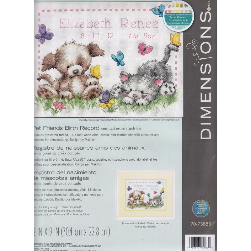 PET FRIENDS BIRTH RECORD Counted Cross Stitch Kit 12" x 9", 70-73883