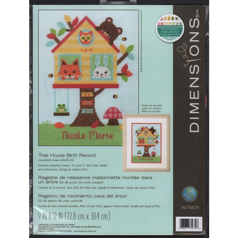 TREE HOUSE BIRTH RECORD Counted Cross Stitch Kit 22.8 x 30.4cm #70-75679